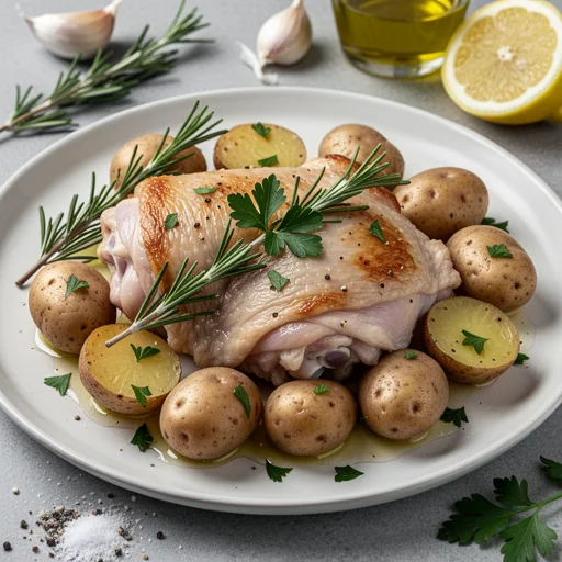 One-Pan Lemon Rosemary Chicken & Potatoes finished dish