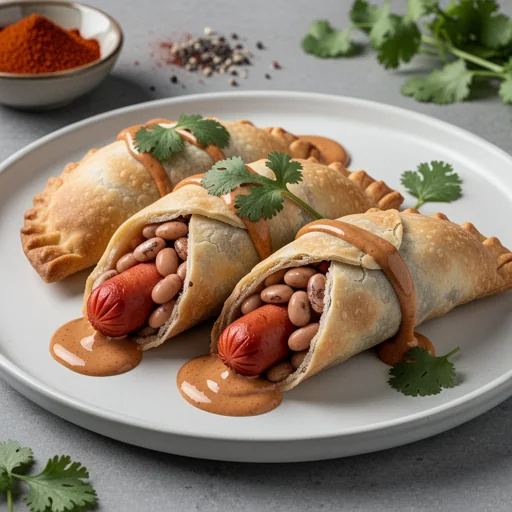 Hot Dog and Pinto Bean Empanadas with Smoky Chipotle Aioli finished dish