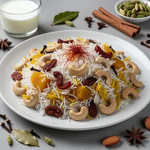 Kashmiri Pulao (Sweet and Savory Rice with Dry Fruits) finished dish