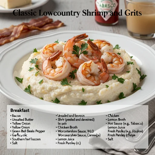 Classic Lowcountry Shrimp and Grits finished dish
