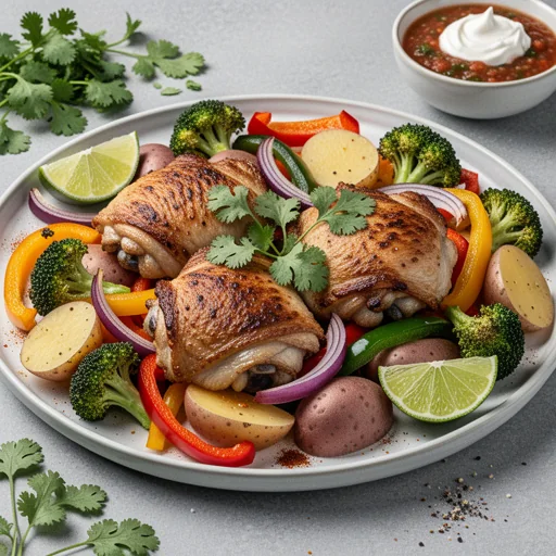 Sheet Pan Mexican Chicken & Roasted Veggies finished dish