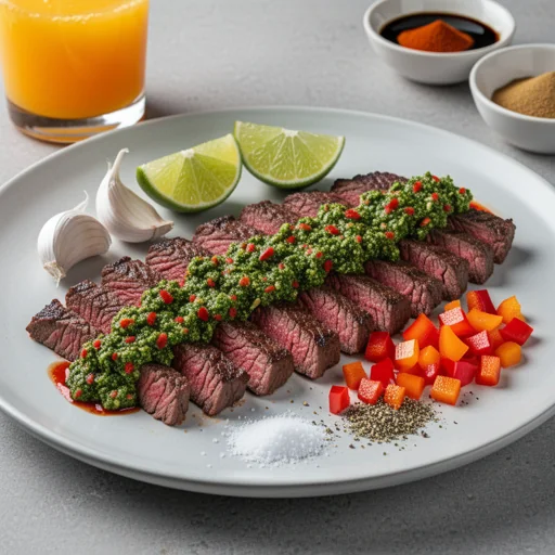 Mexican Carne Asada with Chimichurri Rojo finished dish