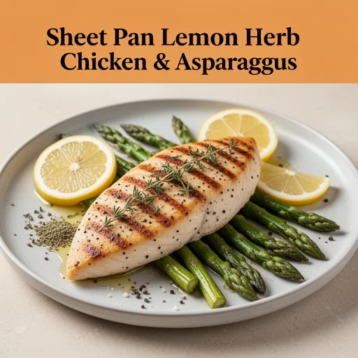 Sheet Pan Lemon Herb Chicken & Asparagus finished dish