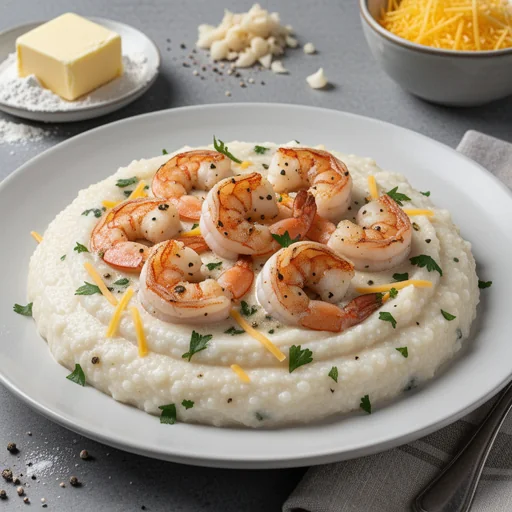 Creamy Garlic Shrimp and Grits finished dish