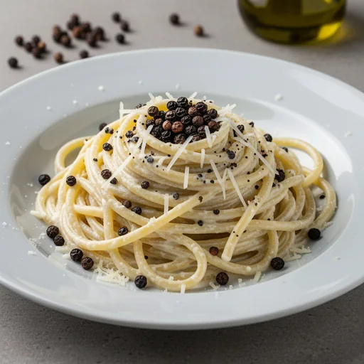 Cacio e Pepe (Creamy Black Pepper and Pecorino Romano Pasta) finished dish