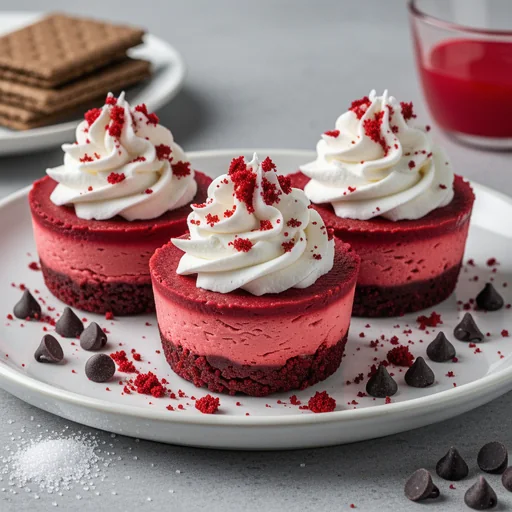 Mini No-Bake Red Velvet Cheesecakes finished dish