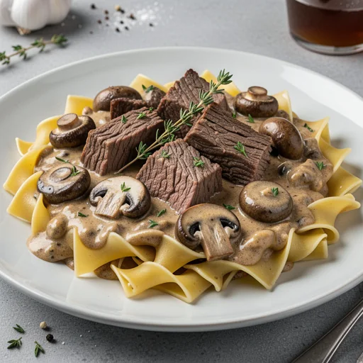 Hearty Slow Cooker Beef Stroganoff with Pappardelle finished dish