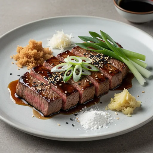 Japanese Teriyaki Glazed Sirloin Steak finished dish