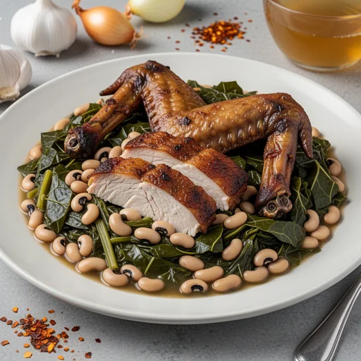 Hearty Black-Eyed Peas and Collard Greens with Smoked Turkey finished dish