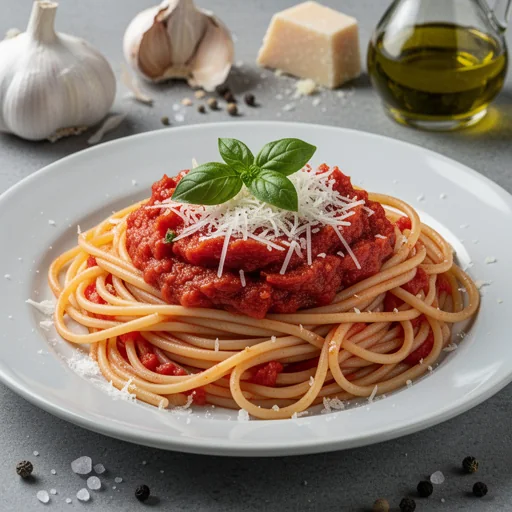 Garlicky Tomato Pasta finished dish