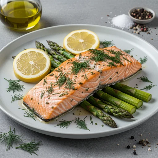 Lemon-Herb Baked Salmon & Asparagus finished dish