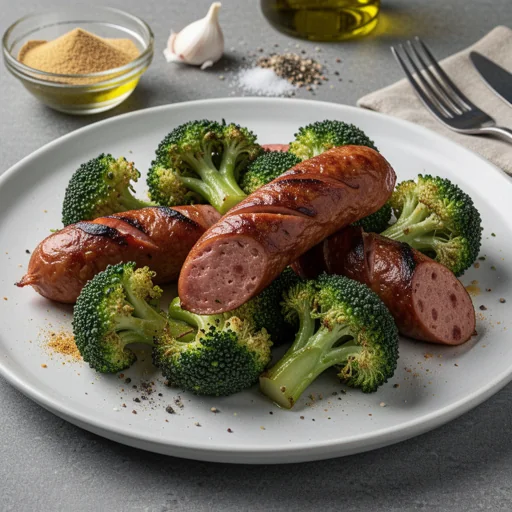 Roasted Sausage & Broccoli with Garlic finished dish