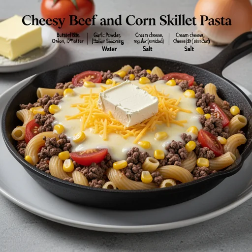 Cheesy Beef and Corn Skillet Pasta finished dish