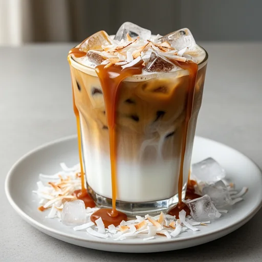 Toasted Coconut Caramel Iced Coffee finished dish