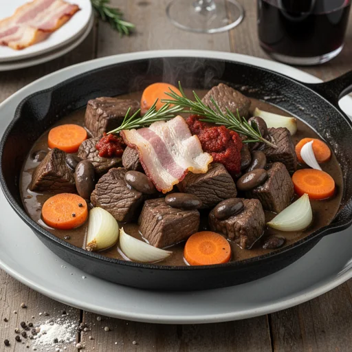 Skillet Beef Bourguignon finished dish