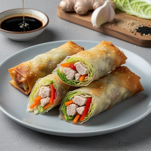 Crispy Chicken & Cabbage Spring Rolls (Baked/Air-fried) finished dish