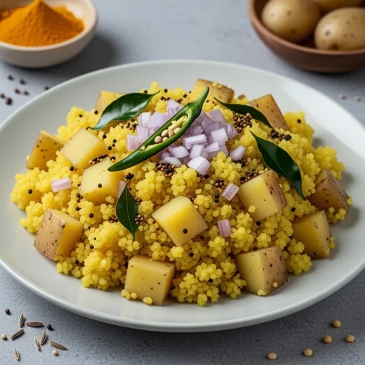 Quick Aloo Upma (Savory Semolina with Spiced Potatoes) finished dish