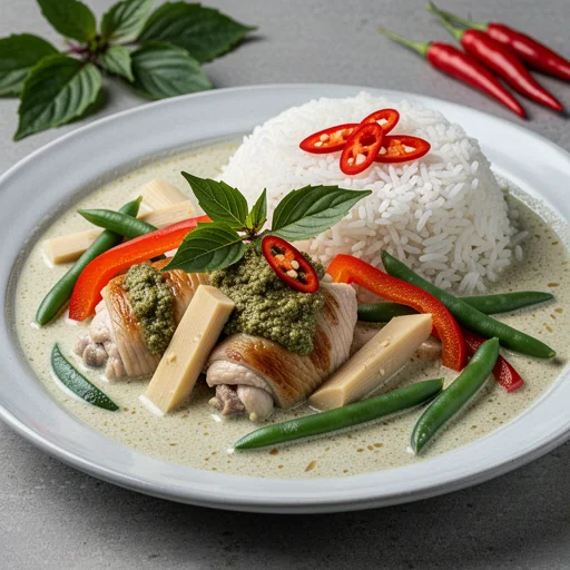 Thai Green Curry with Chicken and Jasmine Rice finished dish