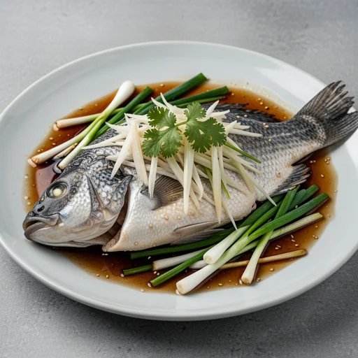 Cantonese Steamed Fish with Ginger Scallion Sauce finished dish