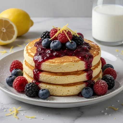 Lemon Ricotta Pancakes with Berry Compote finished dish