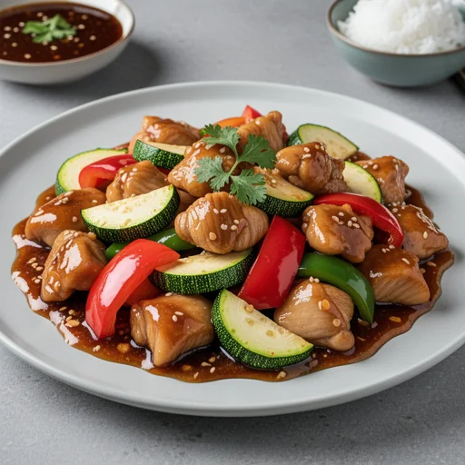 Sichuan Kung Pao Chicken with Zucchini & Bell Pepper finished dish