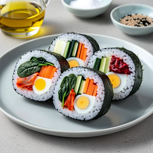 Yachae Kimbap (Vegetable Kimbap) finished dish