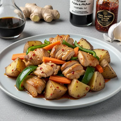 Spicy Potato & Chicken Stir-fry Bites finished dish