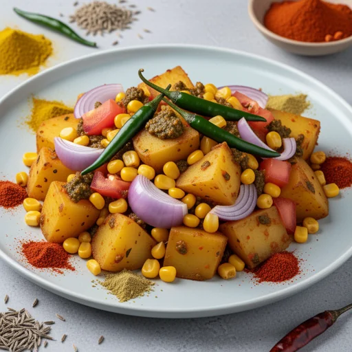 Aloo Makai Subzi (Potato Corn Stir-fry) finished dish