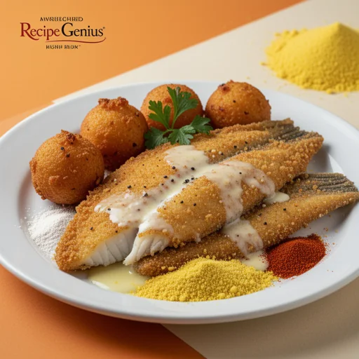 Southern Fried Catfish Platter with Hushpuppies finished dish