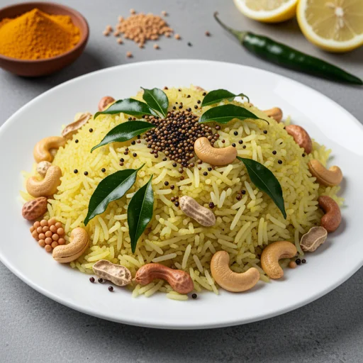 South Indian Lemon Rice (Chitranna) finished dish