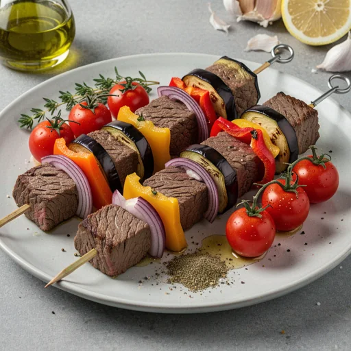 Mediterranean Beef & Veggie Skewers finished dish