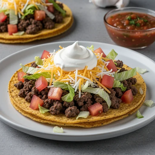 Spicy Ground Beef Tostadas finished dish