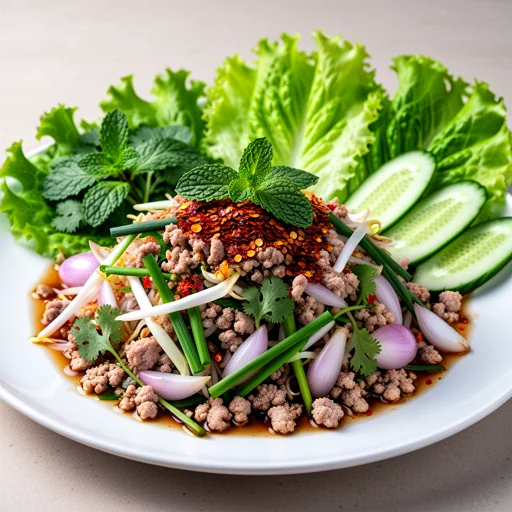 Larb Moo (Spicy Minced Pork Salad) finished dish