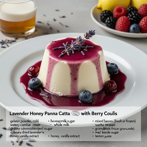 Lavender Honey Panna Cotta with Berry Coulis finished dish