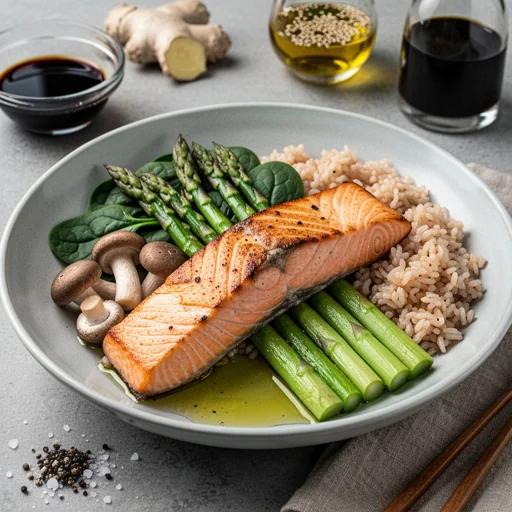 Seared Salmon & Asparagus Breakfast Bowl finished dish