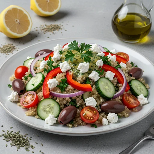 Mediterranean Quinoa Salad with Lemon-Herb Dressing finished dish