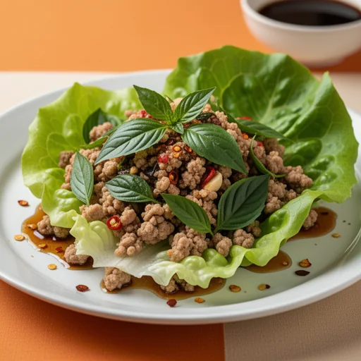 Thai Basil Chicken Lettuce Cups finished dish