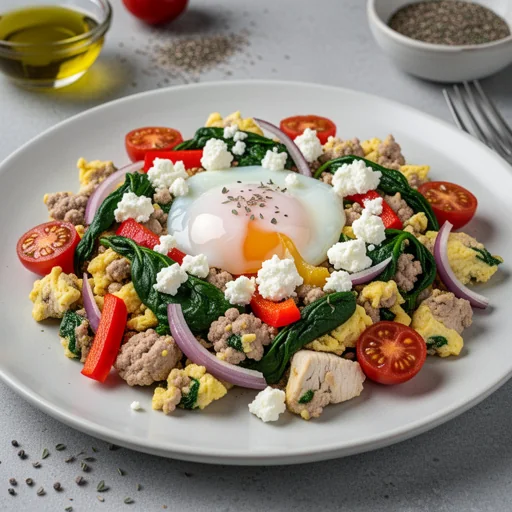 Mediterranean Chicken & Spinach Scramble finished dish