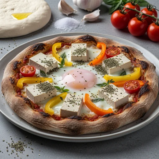 Rustic Mediterranean Baked Egg Pan Pizza finished dish