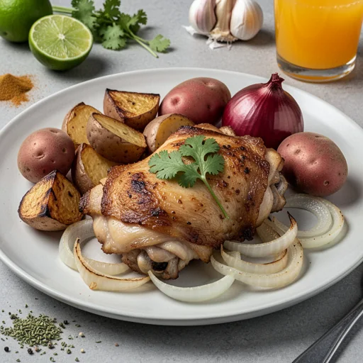 Belizean Habanero Lime Chicken with Roasted Potatoes and Onions finished dish
