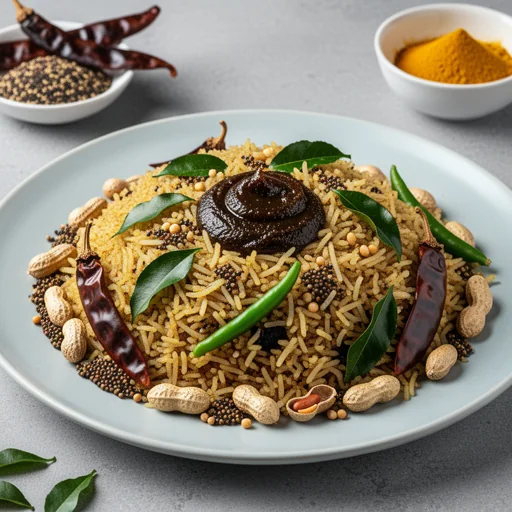 Tangy Tamarind Rice (Puliyodarai) finished dish