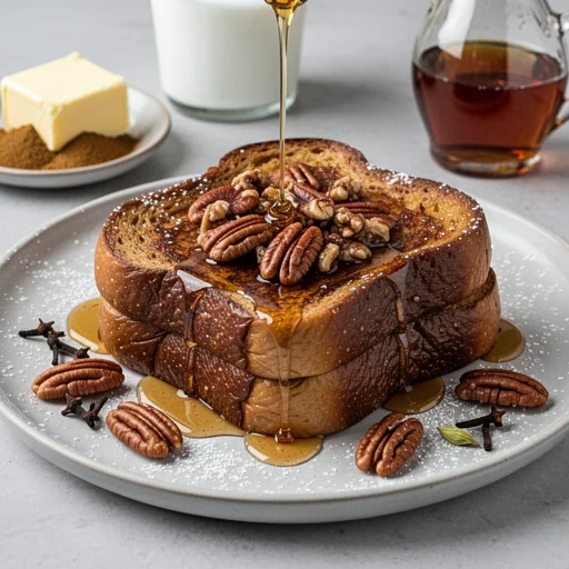 Chai-Spiced French Toast with Maple Pecan Syrup finished dish