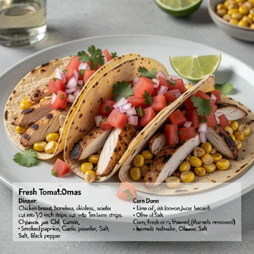 Chicken and Charred Corn Tacos with Fresh Tomato-Onion Salsa finished dish