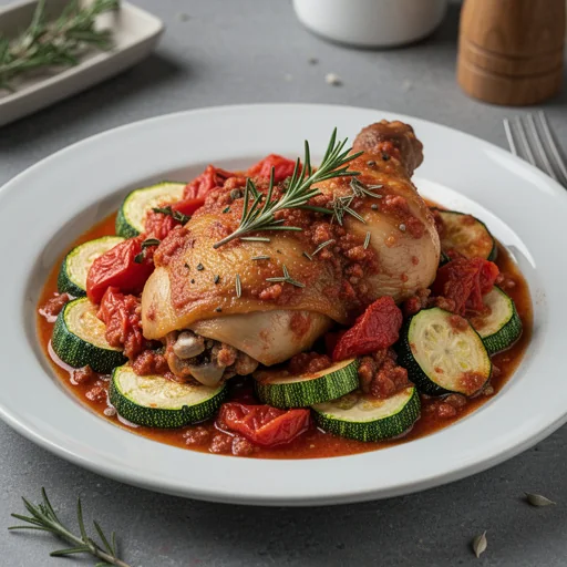 Rustic Chicken Cacciatore with Zucchini & Tomatoes finished dish