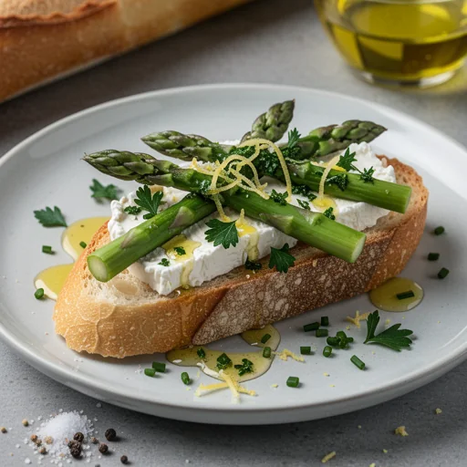 Asparagus and Goat Cheese Crostini with Lemon-Herb Drizzle finished dish