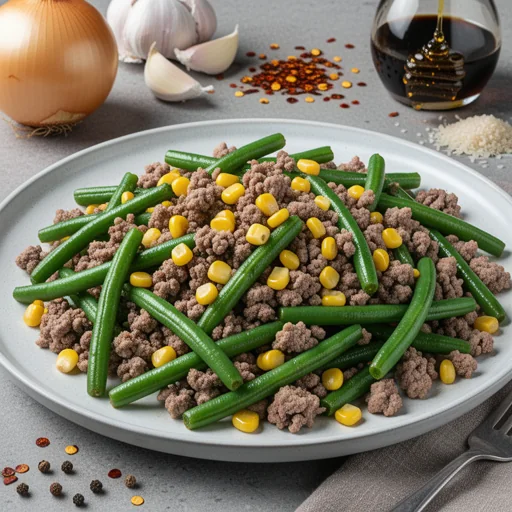 Easy Ground Pork and Green Bean Skillet finished dish