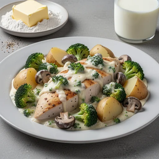 Creamy Chicken, Broccoli & Potato Bake finished dish