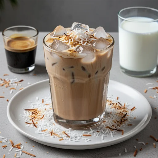 Toasted Coconut Iced Spanish Latte finished dish
