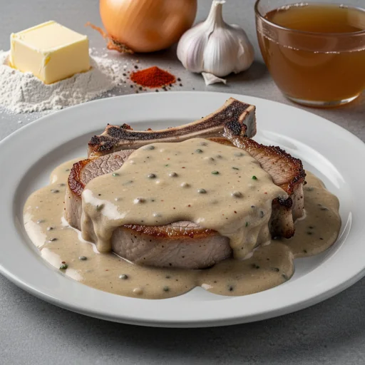 Smothered Pork Chops with Creamy Pan Gravy finished dish