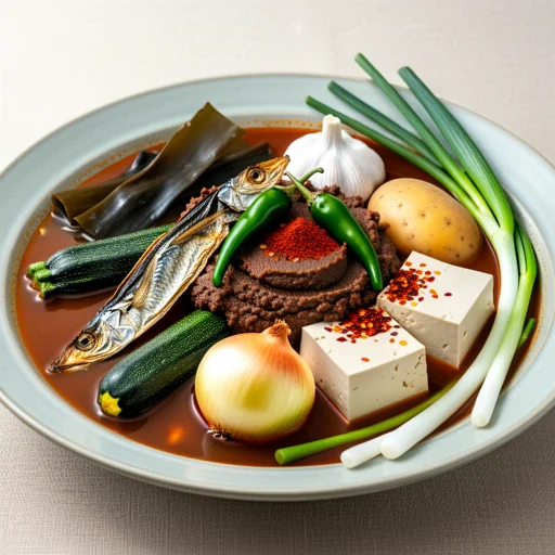 Doenjang Jjigae (Korean Soybean Paste Stew) finished dish